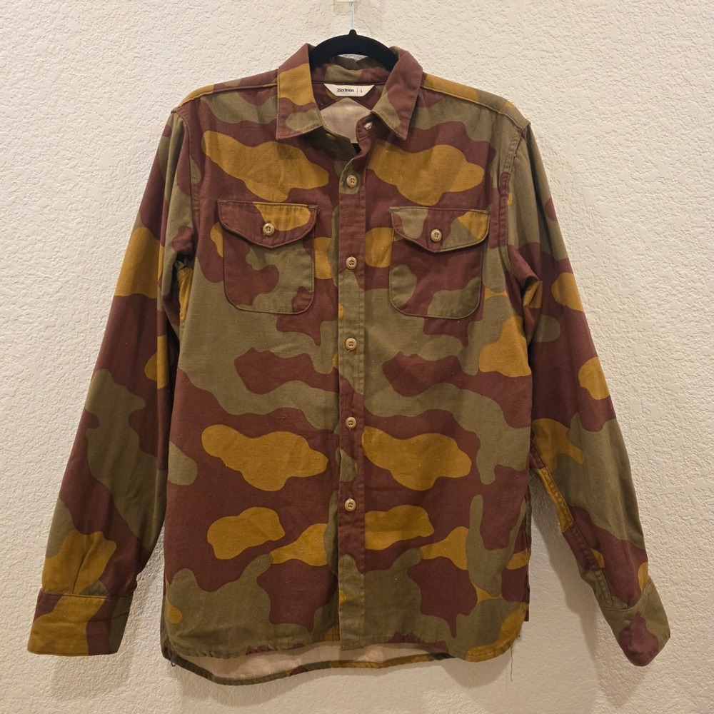 3sixteen Mens Frog Skin Camo Long Sleeve Button Down Utility Shirt L USA Made